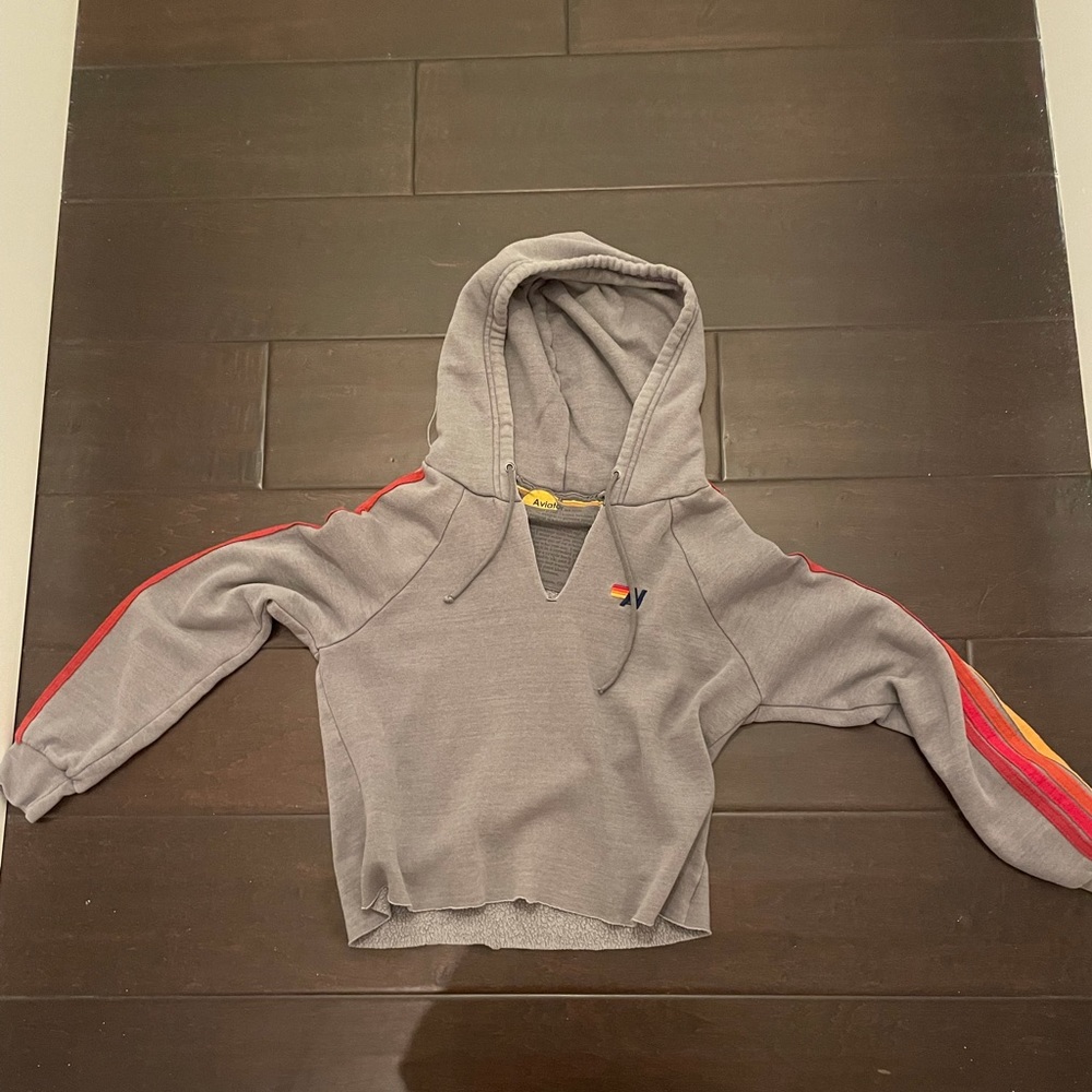 AVIATOR NATION GREY CROPPED SWEATSHIRT